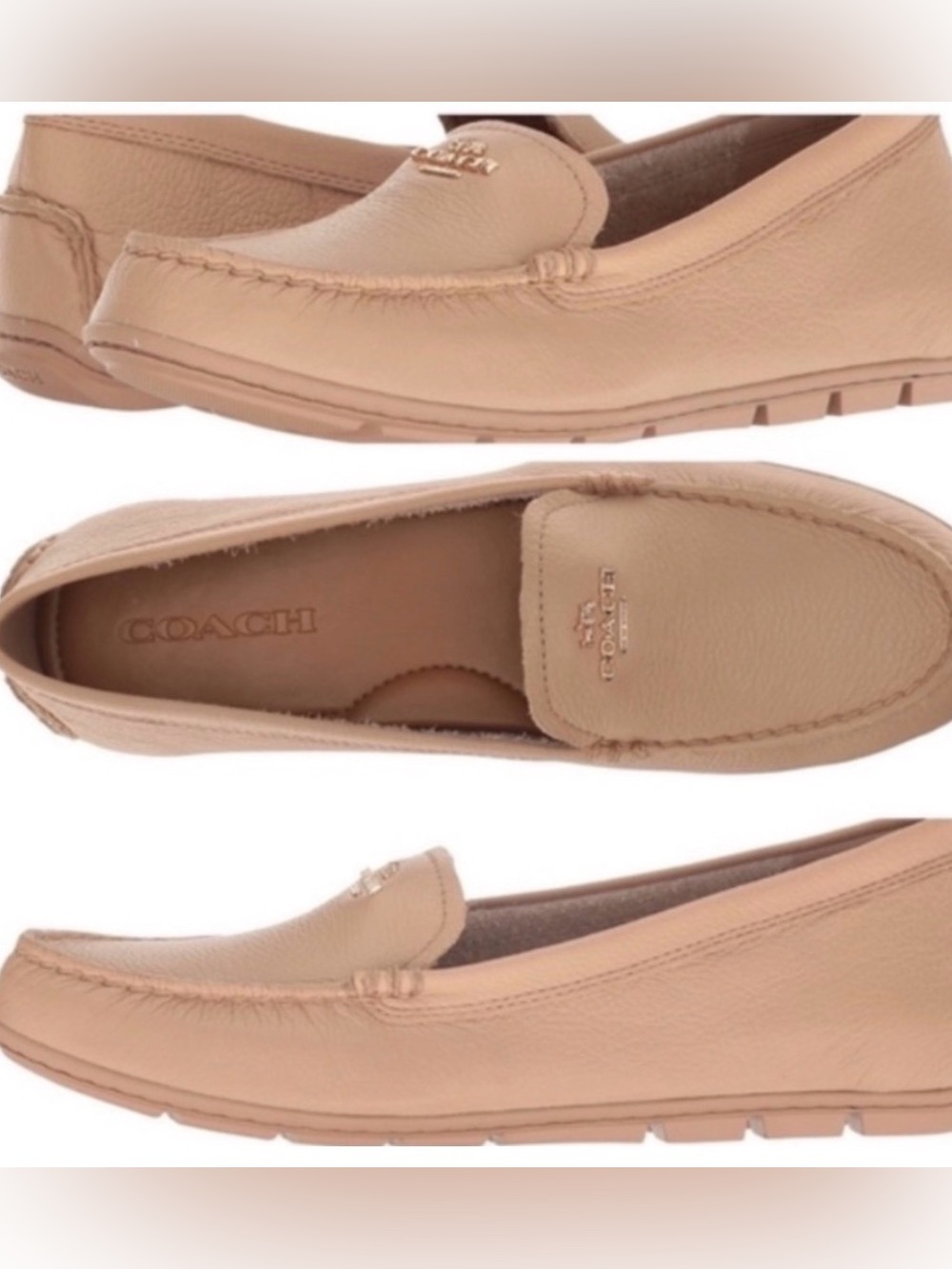 Coach Women's Beige Leather Moccasin Loafers